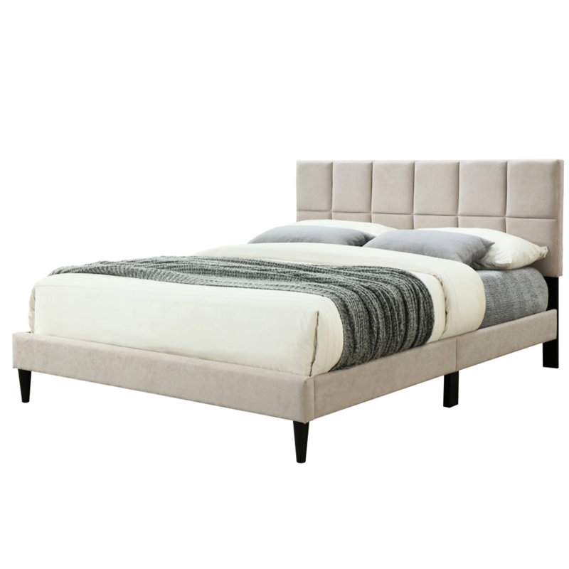 Lit tapissier gris - carrés de taille double avec tête de chargement dans une boîte