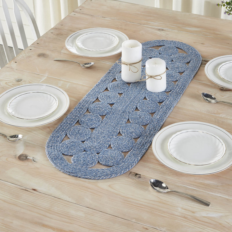 Marfried Celeste Blended Pebble Indoor/Outdoor Runner Oval 12X36, 36" L x 12" W, Blue