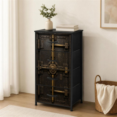 4-Drawer Dresser for Bedroom Antique Bank Vault Door Small Tall Clothes Dresser for Closet Organizers with Chest of Drawers Fabric Storage Bins Dressers
