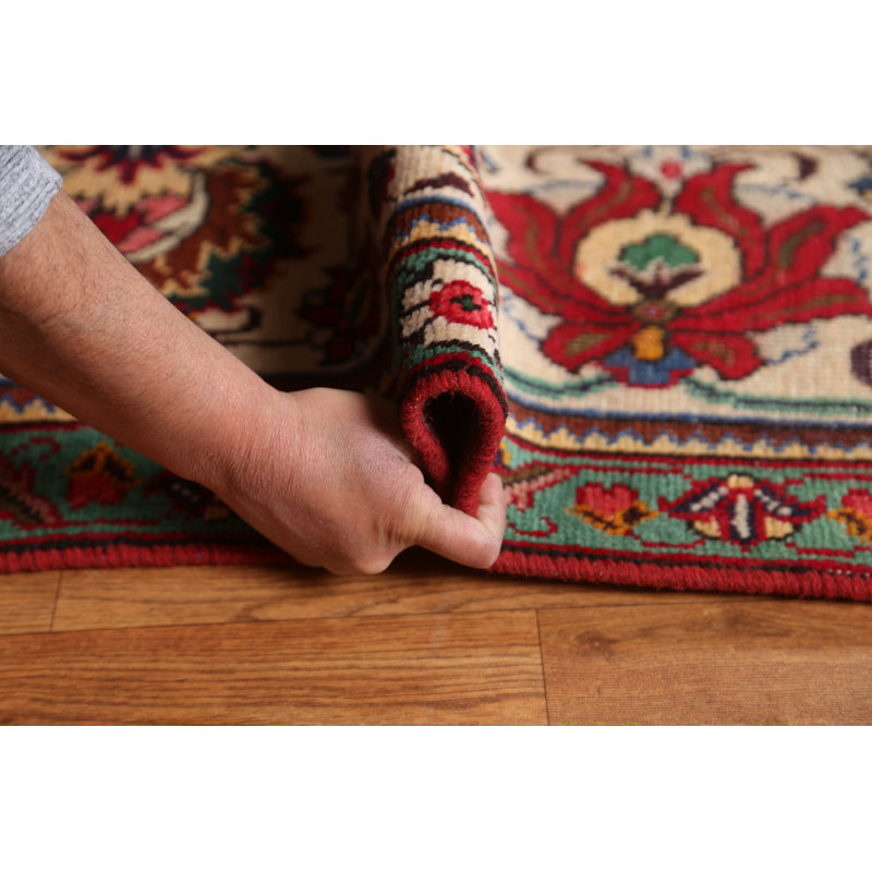 Tapis rouge en laine noué à la main de conception unique 9 pi 8 po x 13 pi 2 po Tabriz 1970S
