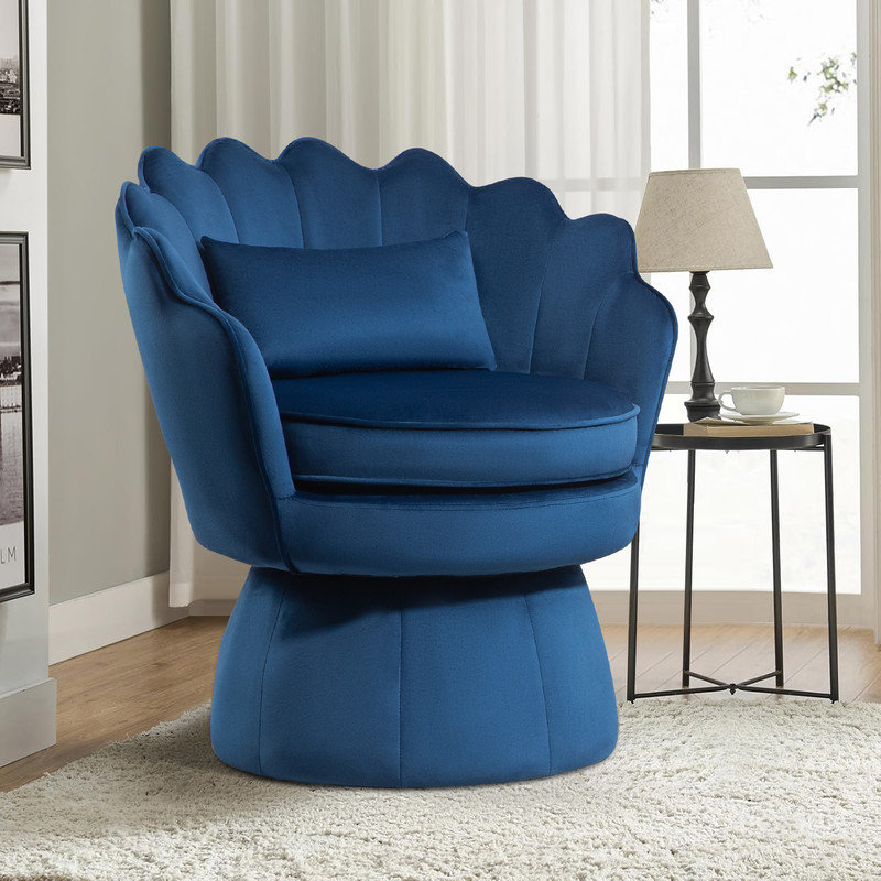 Fauteuil d'appoint rembourré et pivotant en velours, Velours bleu