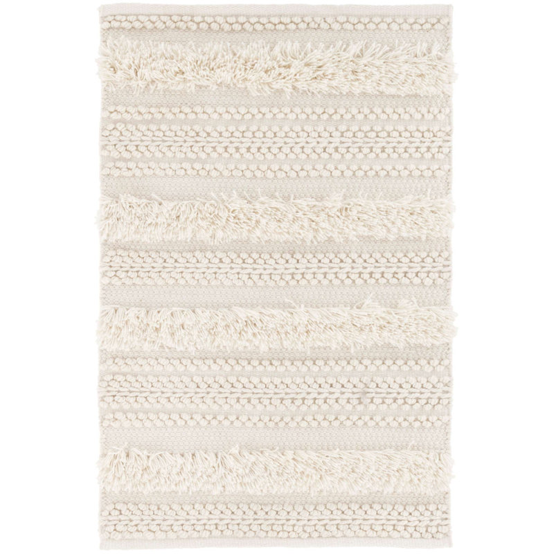 Tapis performance rayé ivoire tissé à la main Zhara, Rectangulaire 2 pi x 3 pi