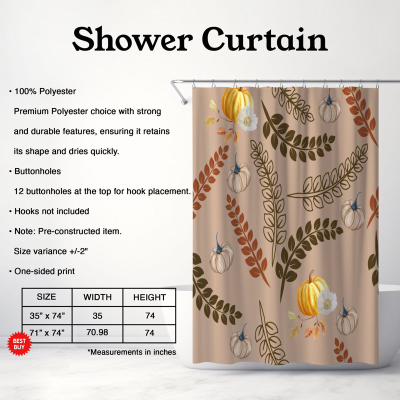 Rideau de douche 1 pièce Autumn Bounty, H 74 po x l 35 po