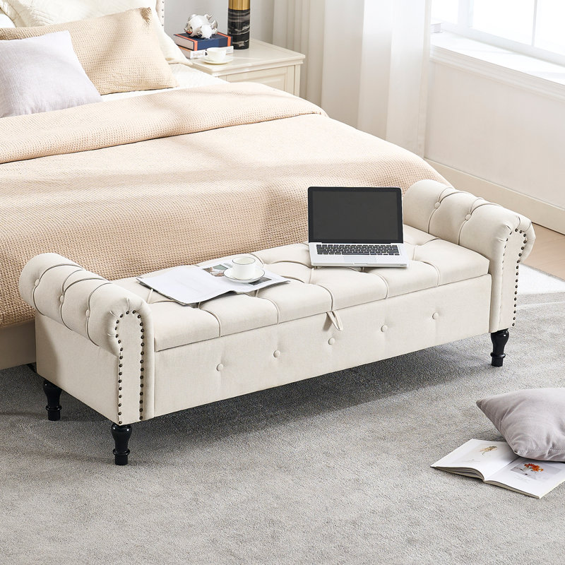 Banc de rangement rembourré 66,9 po, Beige