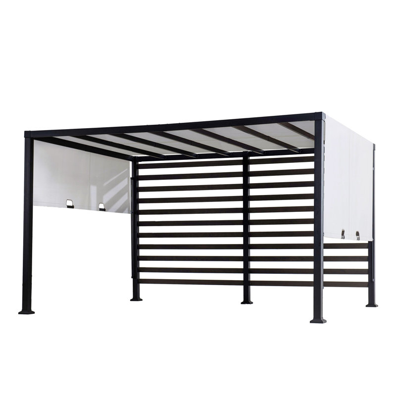 Sunjoy Outdoor Pergola 10 x 12 ft. Steel Pergolas with White Adjustable Shade and Privacy Screen for Backyard