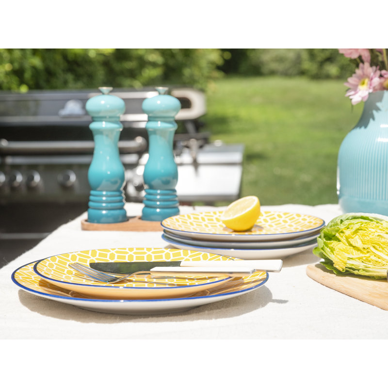 Mediterranean Piece Stoneware Dinnerware Set - Service for 4, Blue, yellow and white