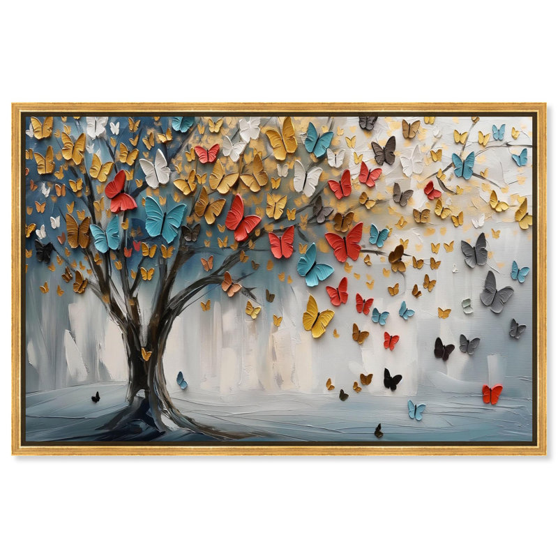 Arbre coloré sur toile, arbre coloré par Art Remedy, Cadre flottant doré, H 37,5 po x l 55,5 po x P 1,2 po