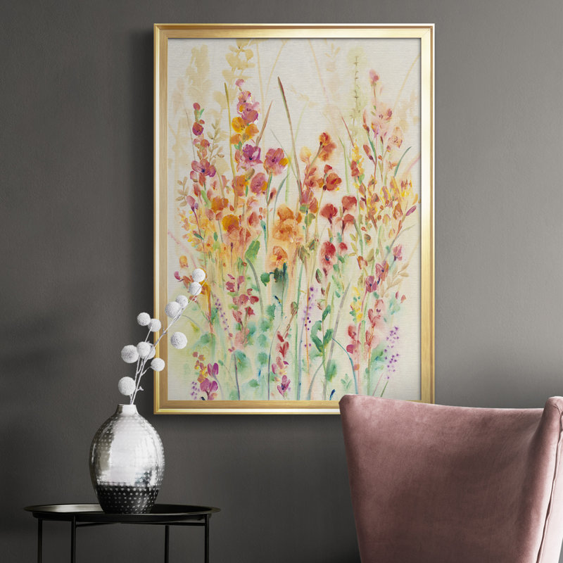 Toile encadrée de qualité supérieure Brilliant Floral II - prête à être accrochée, Or, H 42,5 po x l 30,5 po x P 1 po