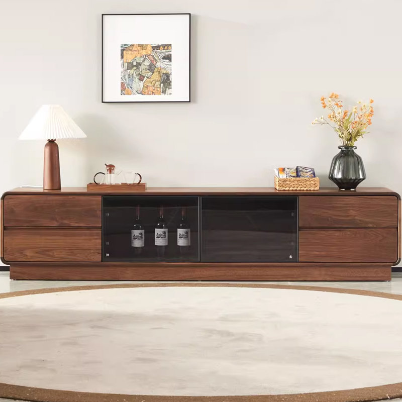 Meuble télé simple en bois de noyer noir, H 18,89 po x L 78,74 po x l 15,74 po
