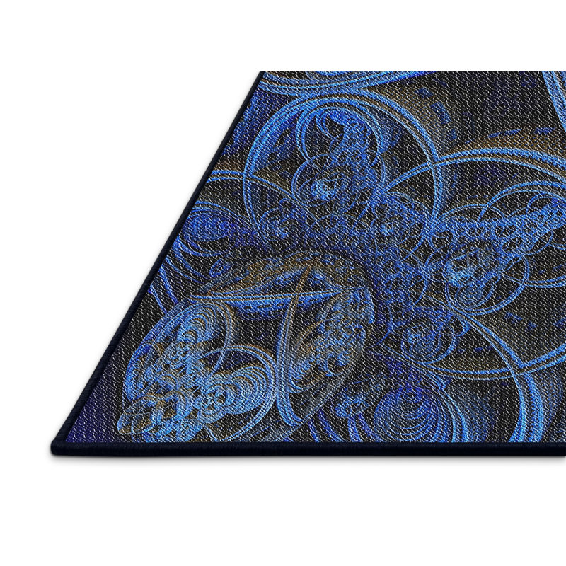 Tapis noir/bleu à motifs, Rectangle 7 pi x 10 pi