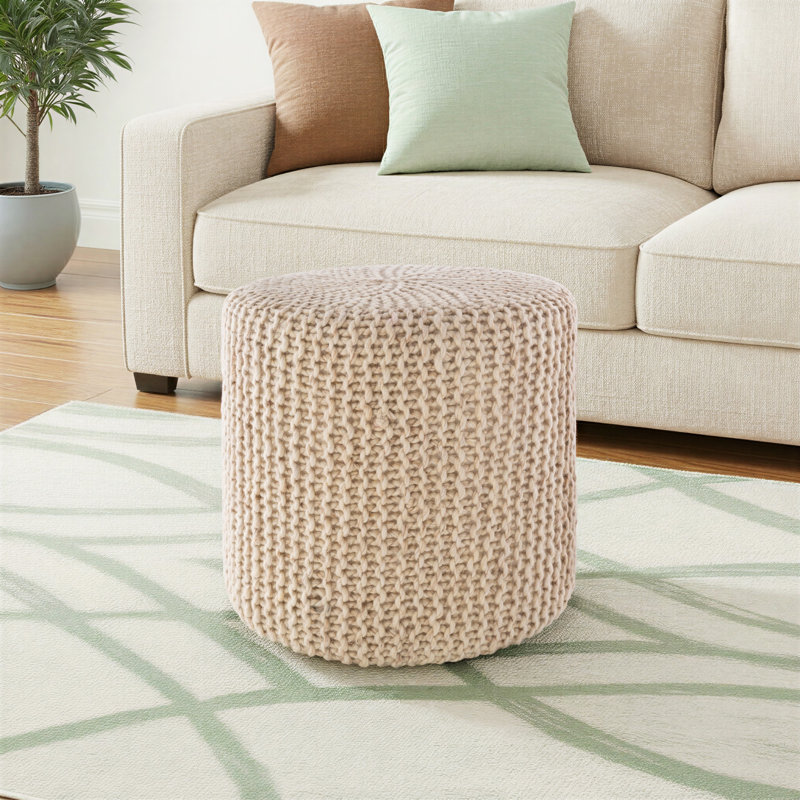 Norah Upholstered Pouf, Cream