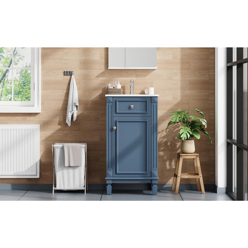 Meuble-lavabo 18 po avec lavabo en céramique, Bleu