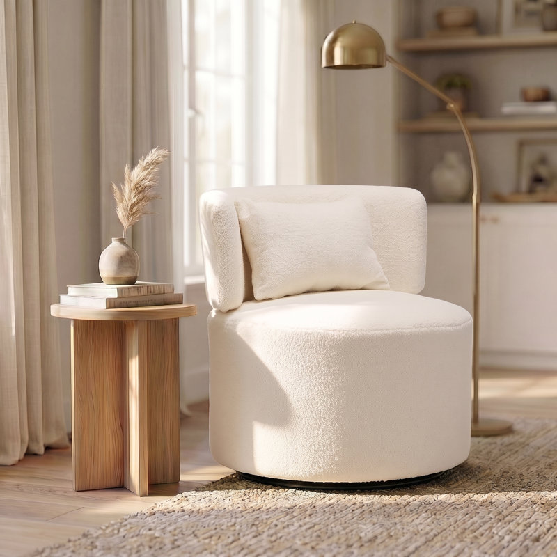 Fauteuil d'appoint pivotant avec coussin décoratif Narissa, Ours en peluche ivoire
