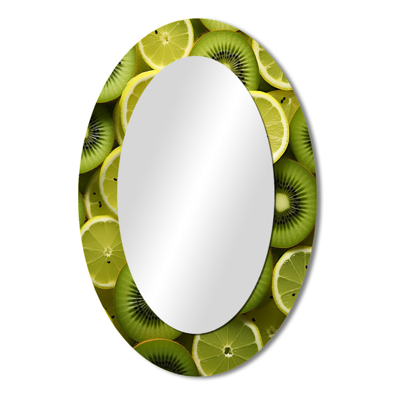 Kiwifruit Kaleidoscope I - Grand miroir mural ovale sur métal, 36 po x 24 po