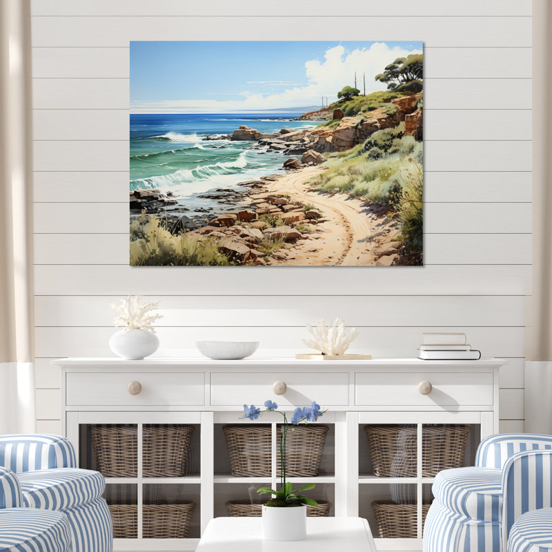 «Biddeford Rocky Beach Coastal Pathway», reproduction sur toile, H 16 po x l 32 po x P 1 po, Toile tendue