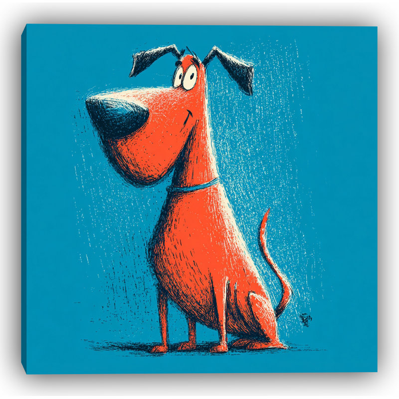 «Playful Red Dog on Blue», art mural sur toile tendue