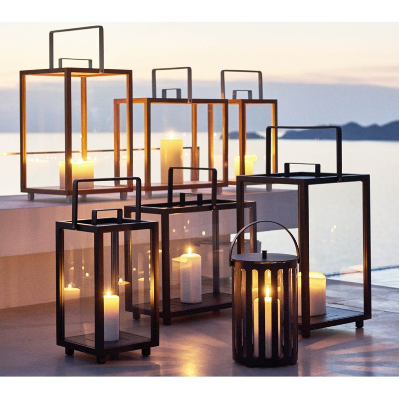 Lighthouse Aluminum/Glass Floor Lantern, Lava Gray, 21.3" H x 13" W x 13" D
