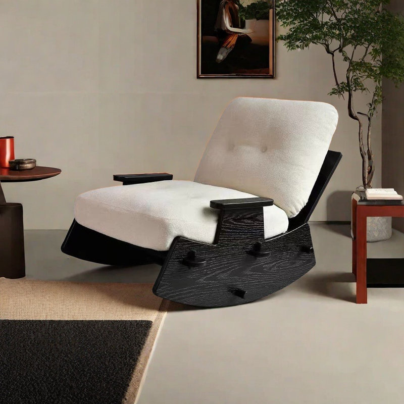 Solid wood home retro casual rocking chair, Cream