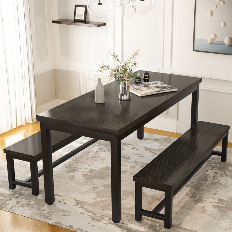 Ensemble de table de salle à manger pour 4 personnes, ensemble de table de cuisine avec 2 bancs de salle à manger, ensemble de table de salle à manger rectangulaire 3 pièces pour 4 personnes, mobilier de cuisine peu encombrant pour coin-repas, apparte