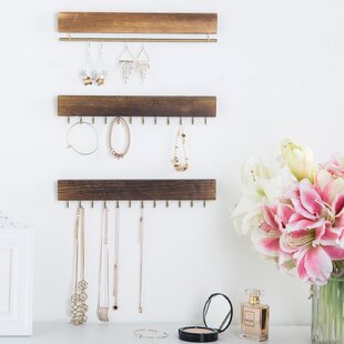 Rose Gold Metal Jewelry Rack with 25 Hooks for Hanging Necklaces, Wall  Mounted Scrollwork Cosmetics Shelf