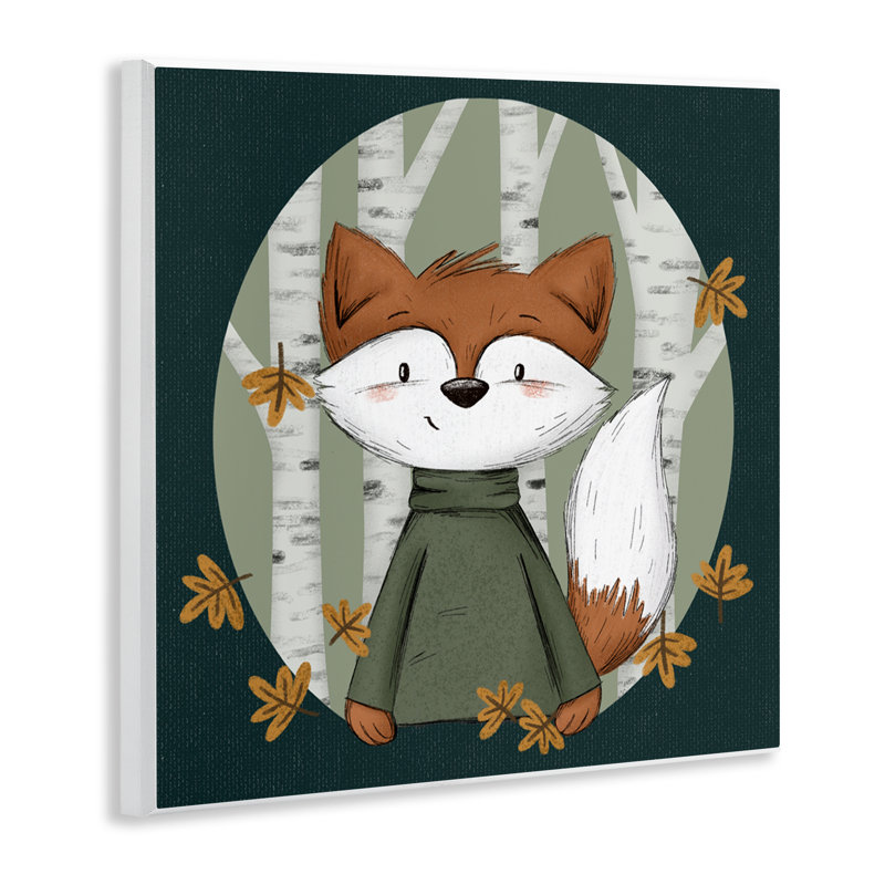 Plaque murale Autumnal Fox & Birch Trees, design par Sarah Hickman