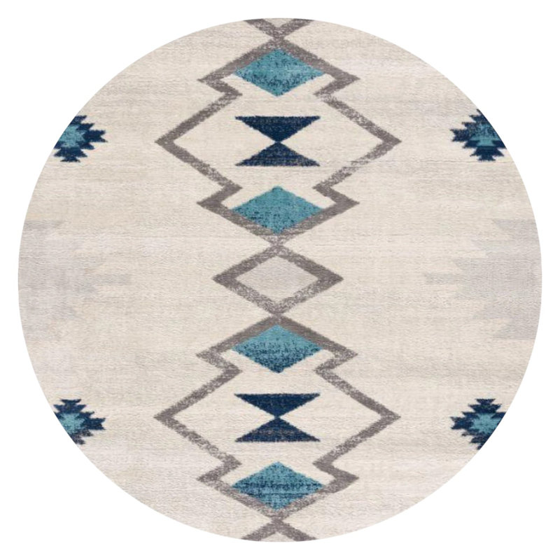 Tapis rond abstrait beige et bleu 5 pi x 5 pi
