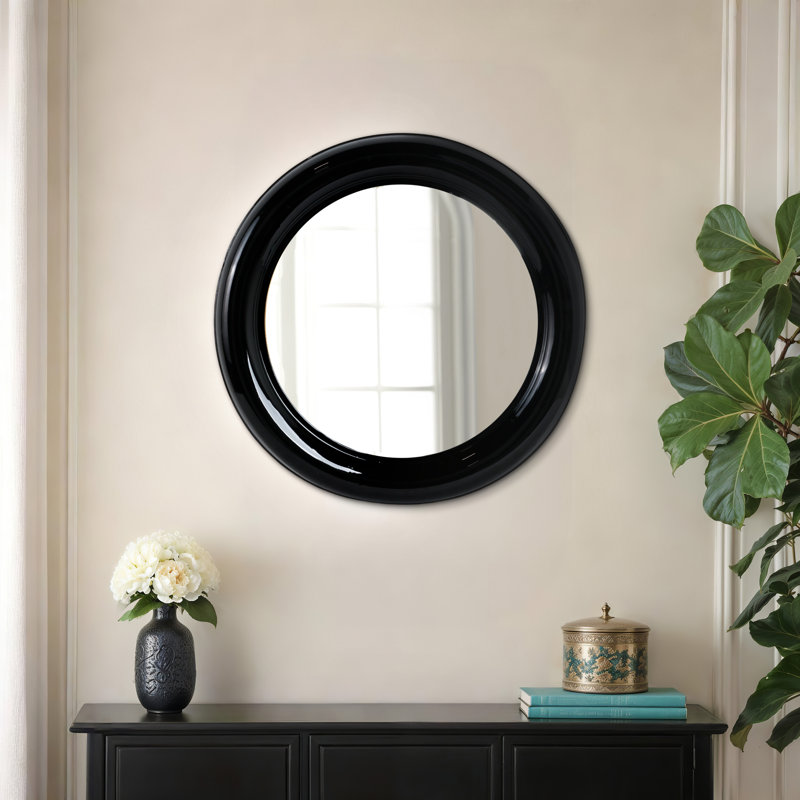 Modern Round Metal Mirror with Sleek Iron Frame and Contemporary Decorative Design for Stylish Accent Decor., Black