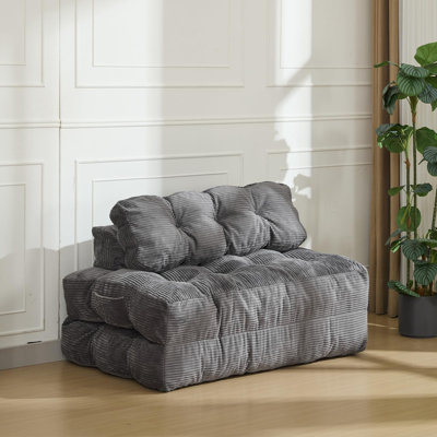 Canapé-lit pliant portatif 3-en-1, fauteuil-lit de 79 po x 52 po avec coussin et support pour le dos, matelas pliable convertible pour salon ou appartement, gris