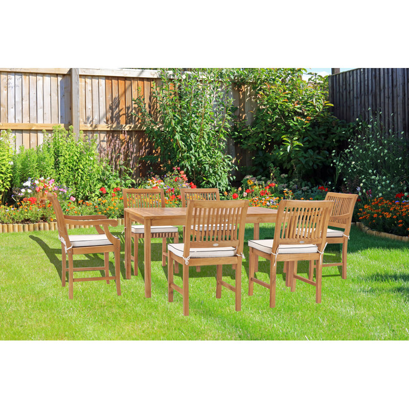 Outdoor 7 - Piece Teak Dining Set with Cushions