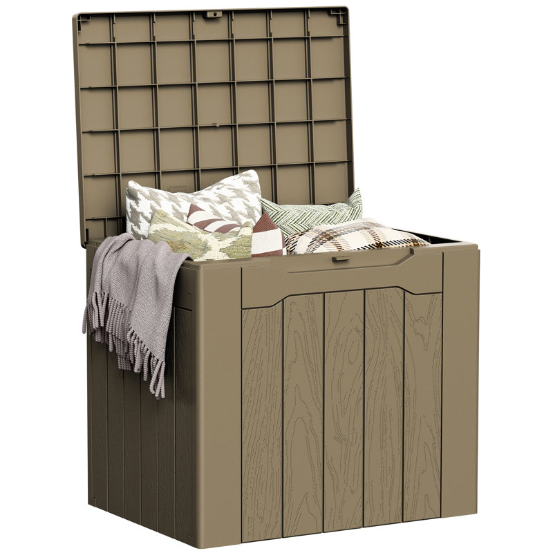 30 Gallon Waterproof Lockable Outdoor Resin Deck Box, Light Brown