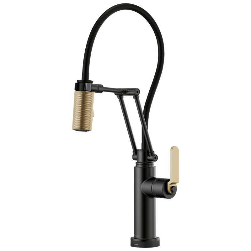 Litze® SmartTouch® Articulating Faucet with Industrial Handle, Matte Black/Luxe Gold