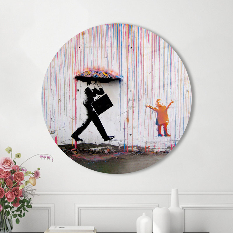 Abstract Rain Themed Tempered Glass Wall Art Featuring Colourful Umbrellas For Modern Home Decor