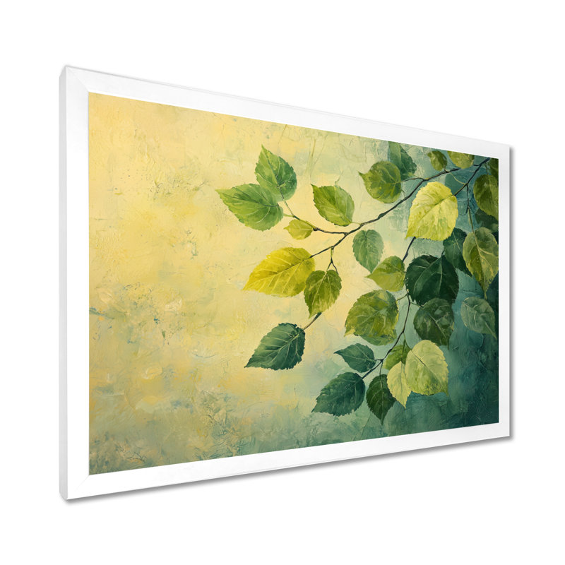 Feuillage vert et jaune, feuilles, collage IV - feuilles, art mural, H 16 po x l 32 po, Blanc