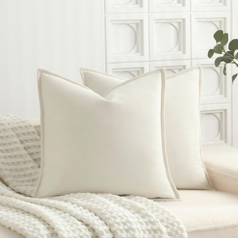 Super Soft Velvety Slub Heavy Chenille Decorative Pillow Cover with Flange (Set of 2), Square 20", White