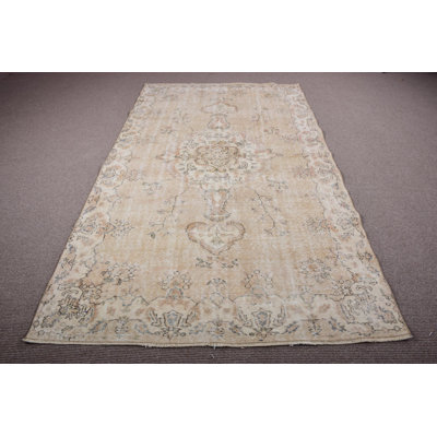 Tapis turc antique Oushak: grand motif anatolien coloré beige pour le décor de la chambre à coucher