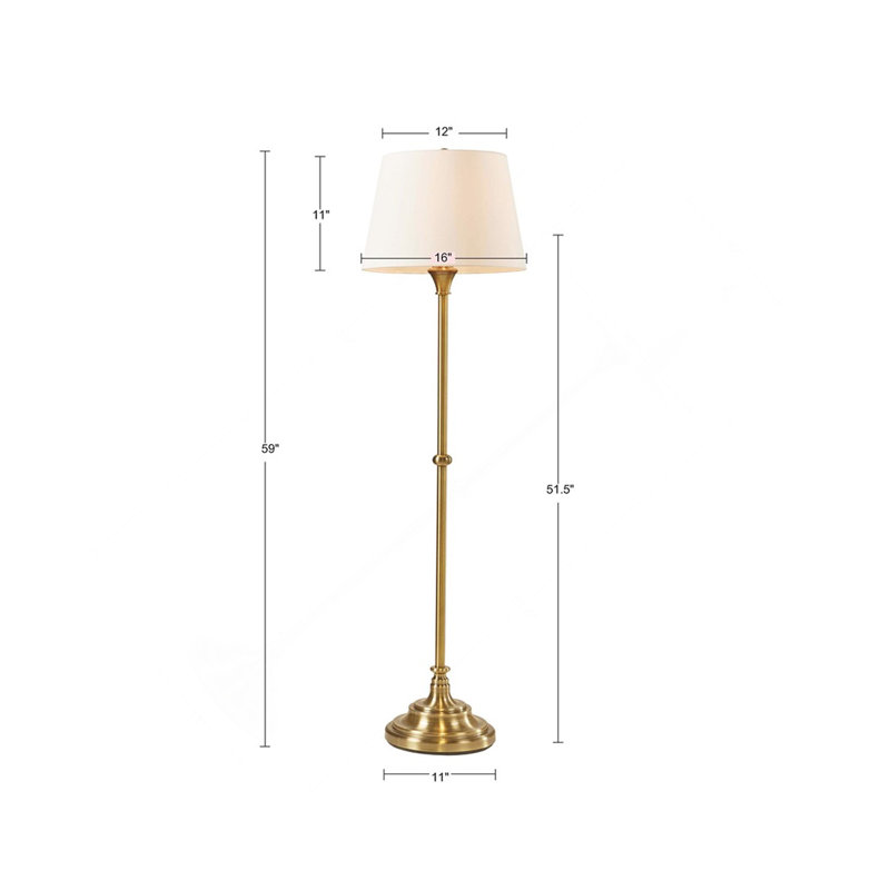 Lampe sur pied traditionnelle, finition laiton antique avec abat-jour empire blanc cassé