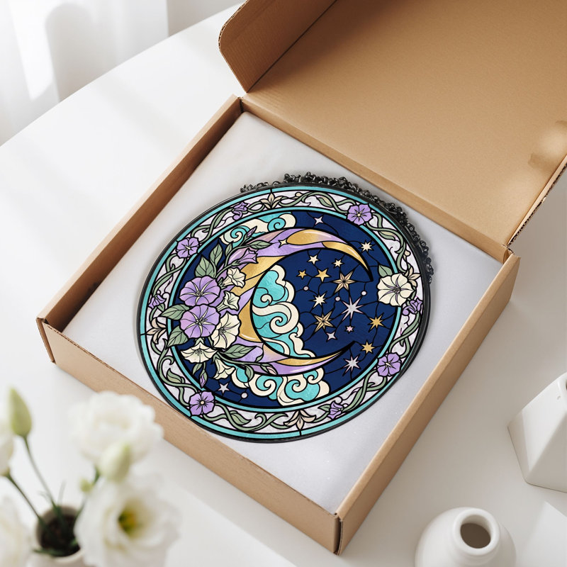 Vitrail étoiles de lune H 12 po, H 12 po
