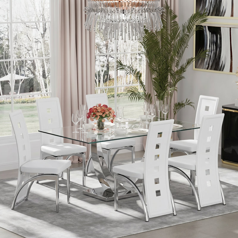 Table de salle à manger Plouffe, Argent argent, H 30,1 po x L 62,8 po x l 35,43 po