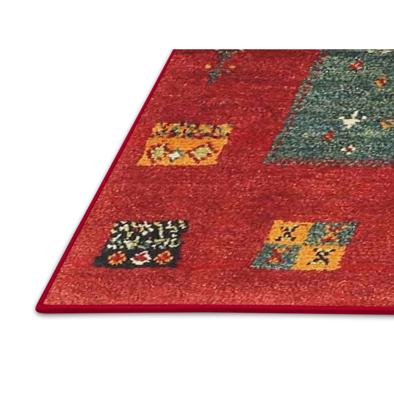 Tapis de zone rouge/jaune contemporain, Rectangle 2 pi x 5 pi