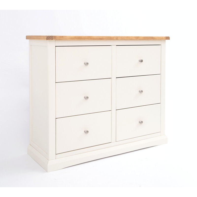 6 Drawer 110cm W Double Dresser, Off White