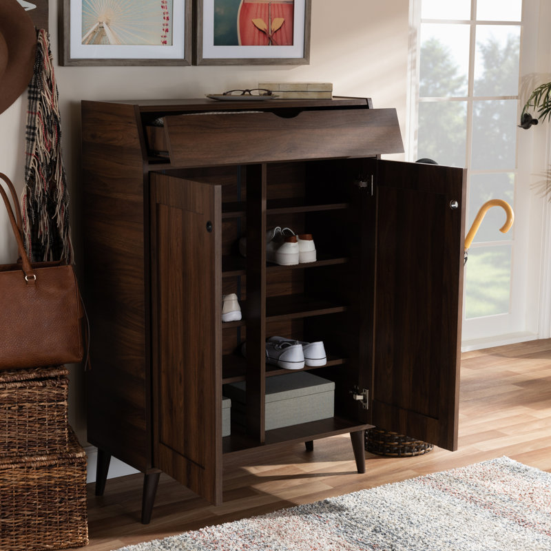 Cormier Mid Century Modern 2 Door Wood Entryway 10 Pair Shoe Storage Cabinet