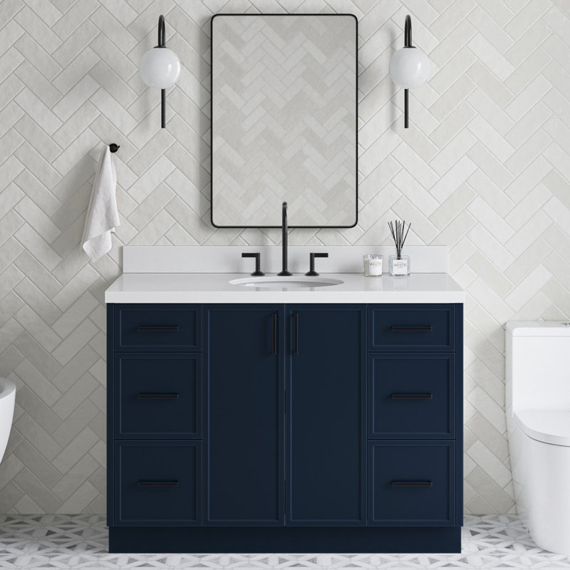 ARIEL Kelly 49 Single Sink Bathroom Vanity with Pure Quartz Top, Midnight Blue