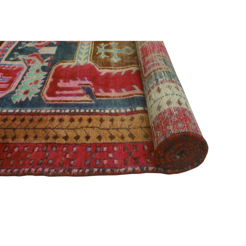 One-of-a-Kind 3'4 x 8'11 New Age Runner Wool Area Rug in Brown and Navy