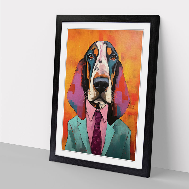 Basset Hound Modern - Single Picture Frame Print on Wood, 34cm H x 25cm W x 2cm D, Black
