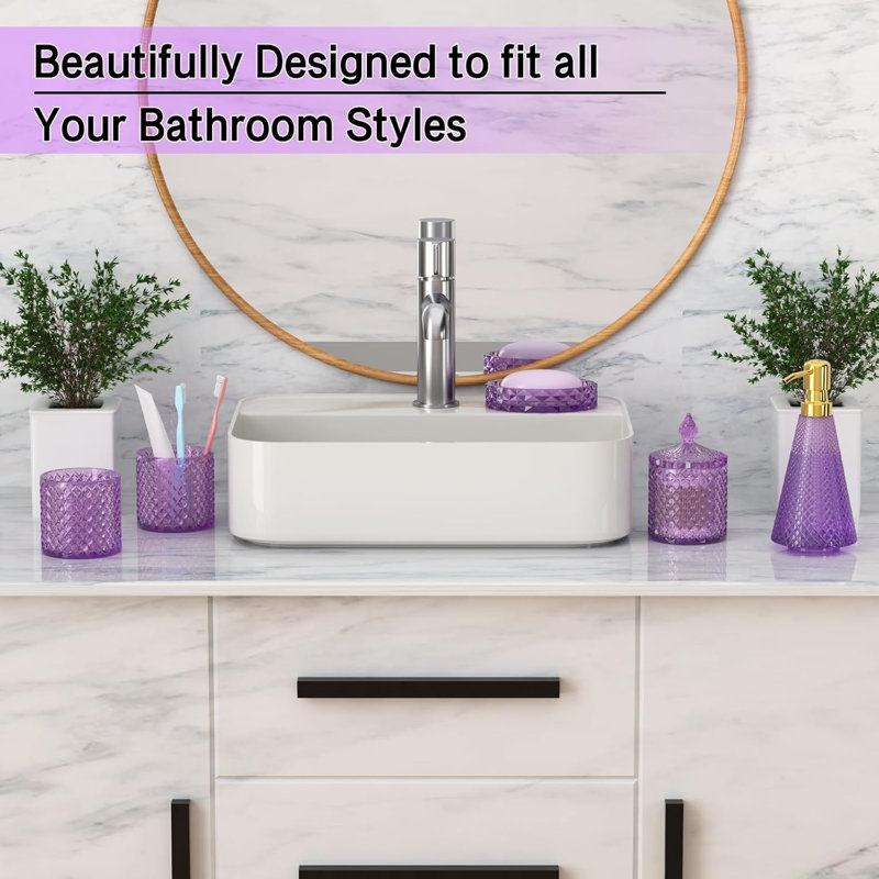 Purple Glass Bathroom Accessories Set 5-Piece