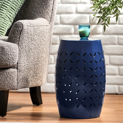 Table d'appoint carrée en fer bleu foncé 12,43 po, pour jardin, cour, intérieur, aucun assemblage requis 12,43 po x 12,43 po x 17,77 po, et patio élégant, requis