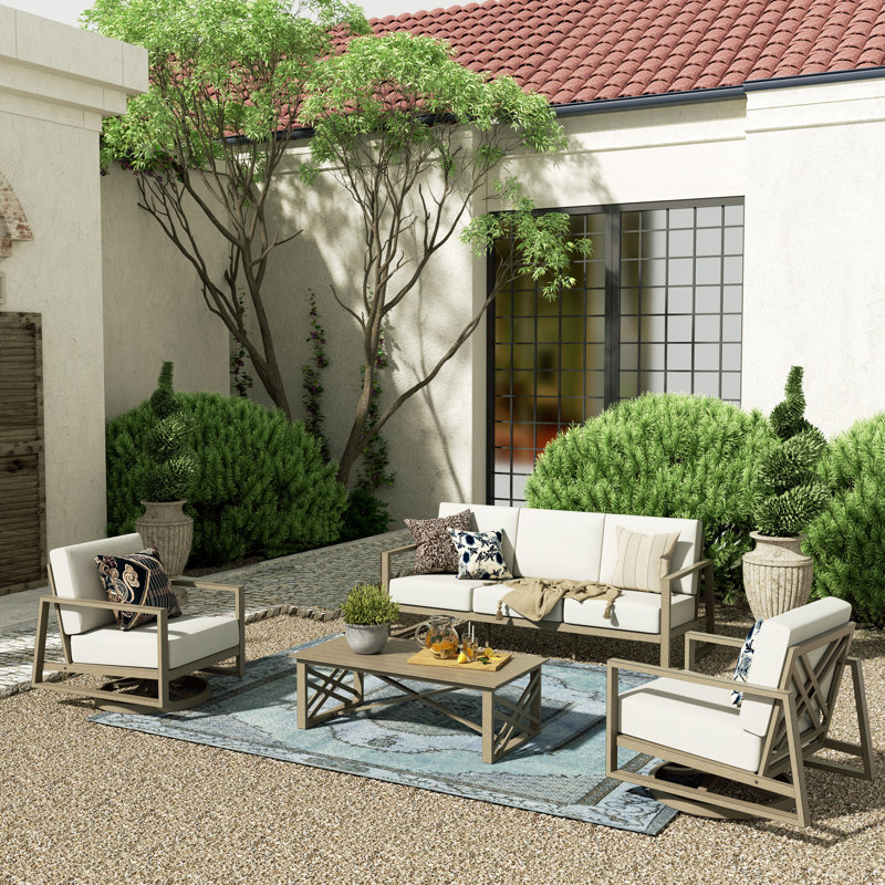 Hamarto 4 Pieces Aluminum Patio Swivel Conversation Sofa Seating Group With Cushions And Coffee Table For 5 Person
