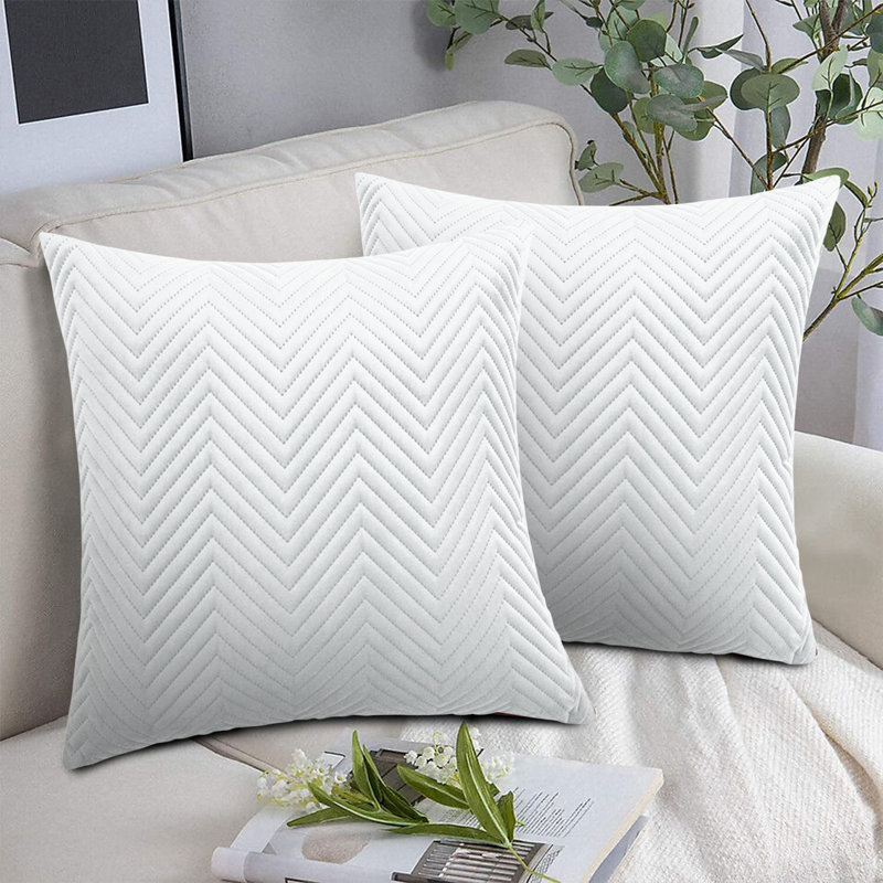 Embossed Velvet Cushion Cover (Pack of 2), White