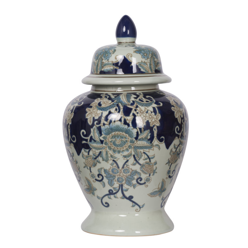 Pot à gingembre en céramique bleu / or 16,5 po