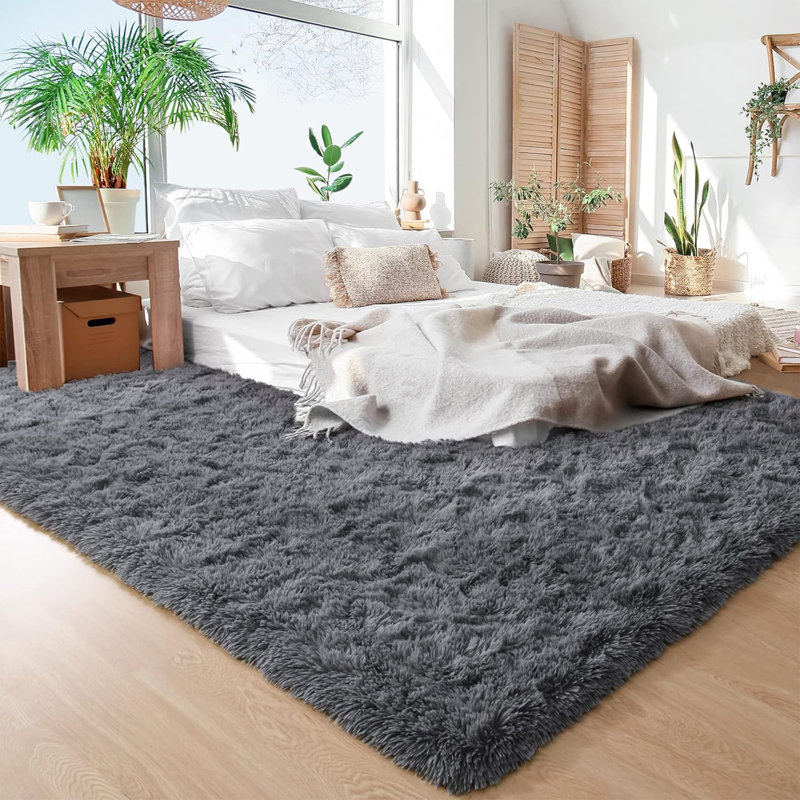 9 ft x 12 ft Soft Fluffy Area Rug,Plush Memory Foam Rug with Non-Slip Backing, Rectangle 9' x 12', Dark Gray
